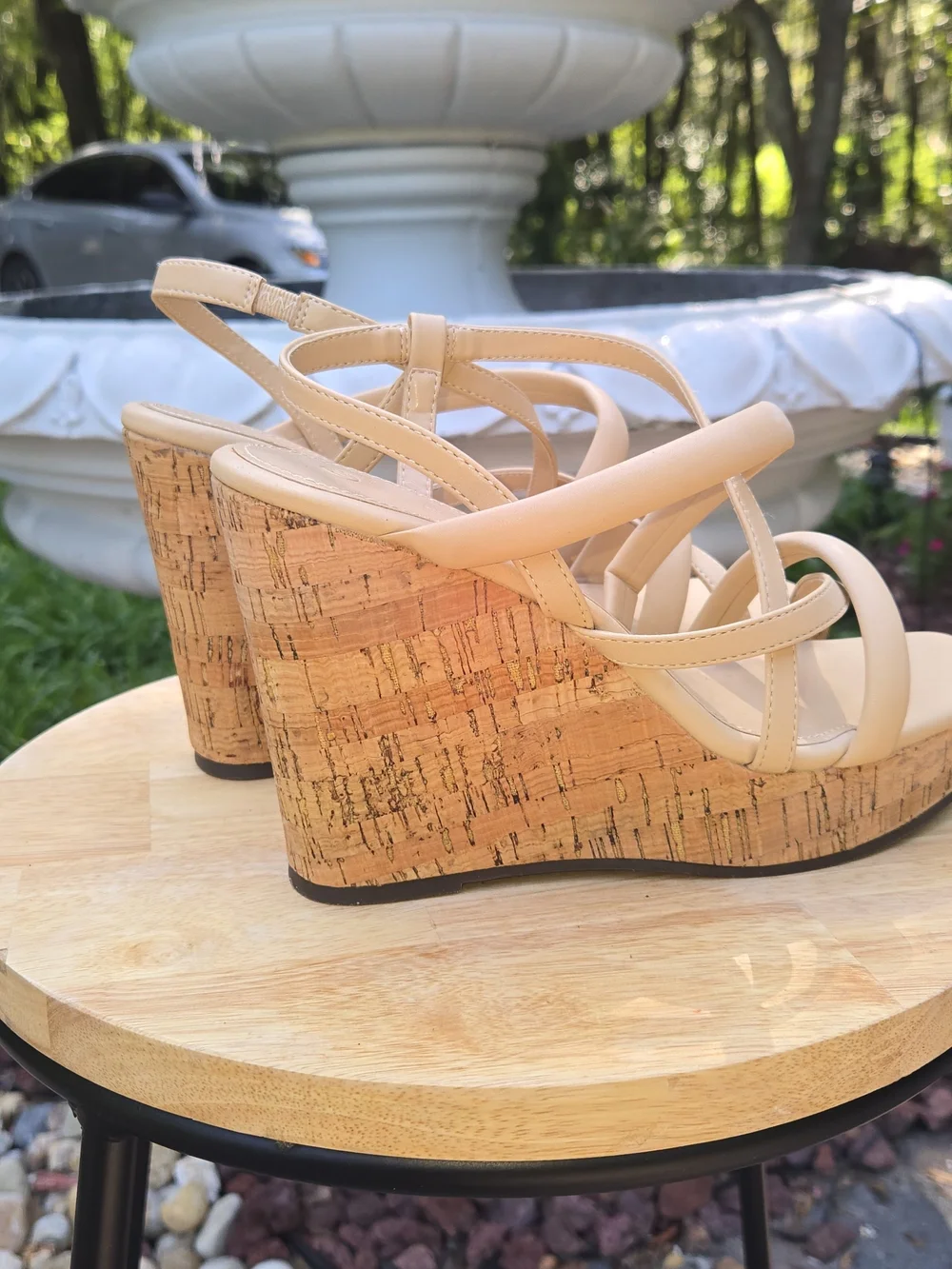 Neutral Beige Cork Platform Strappy Sandals - Women